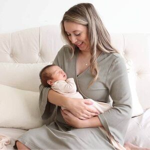 CADEN LANE EUCALYPTUS BAMBOO WAFFLE KNIT MATERNITY ROBE, ONE SIZE